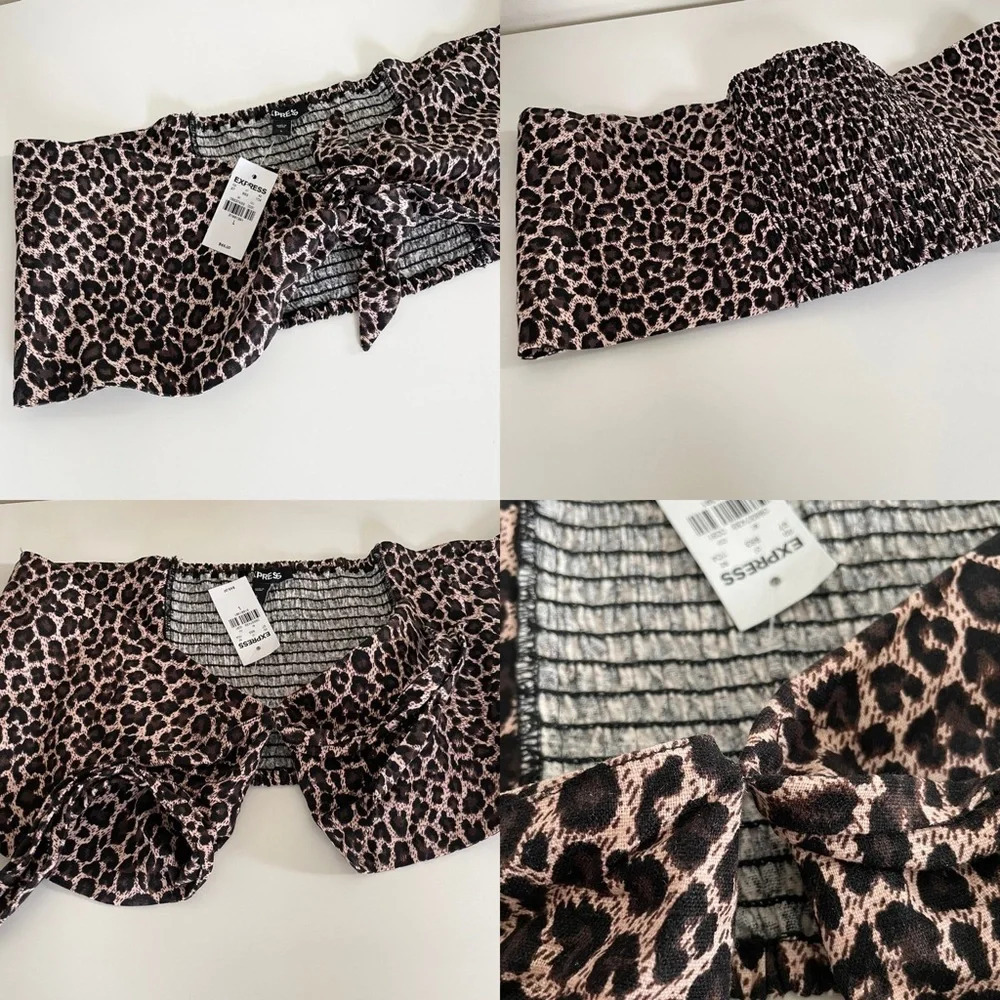 Express Leopard Print Linen Crop Tube Top with Front Tie Women’s Large NWT - Picture 6 of 13